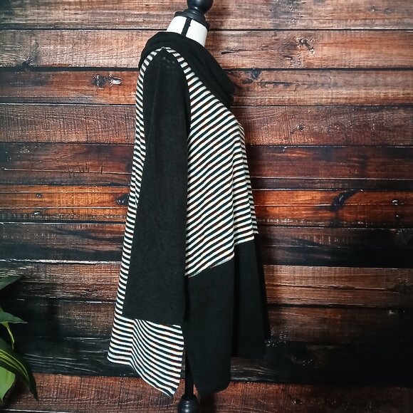Ali Miles Tunic Sweater 1X Cowl Neck Black Rainbow Striped - Picture 5 of 10